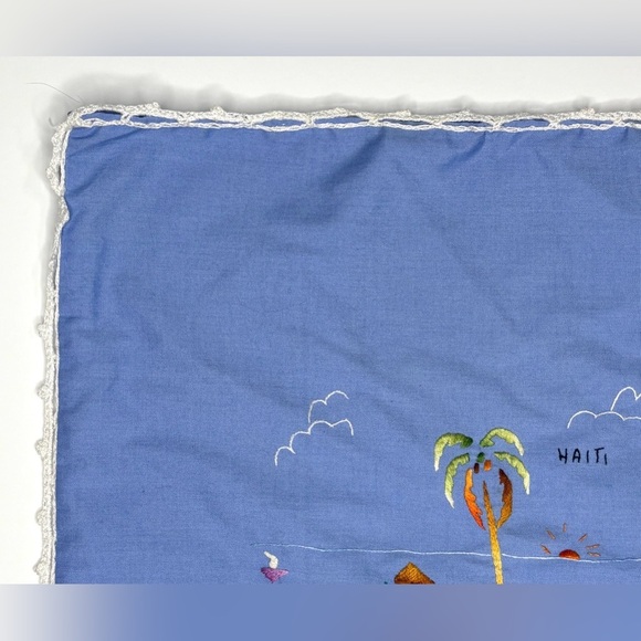 Haitian Palm Tree Tiki Hut Throw Pillow Cover Hand Embroidered Tropical Boho - Picture 3 of 4